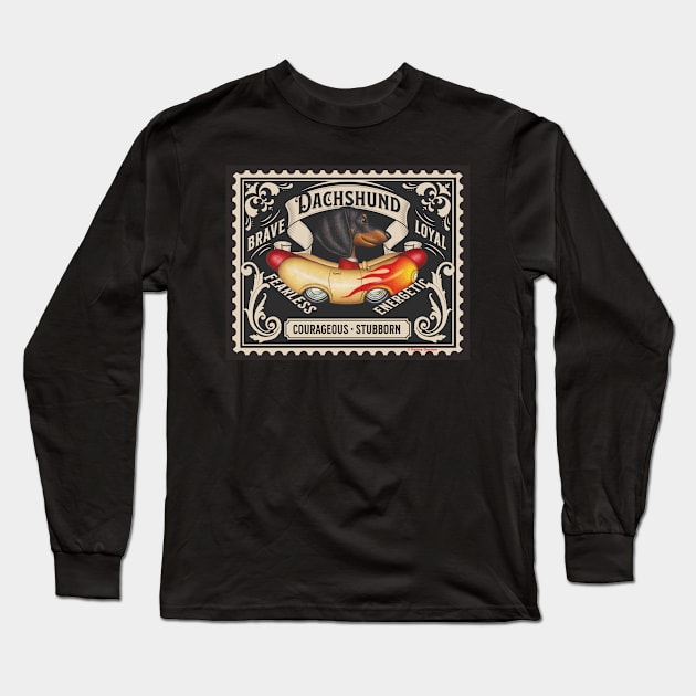 Cute Funny Doxie Dachshund Wiener Dog Stamp Design Long Sleeve T-Shirt by Danny Gordon Art